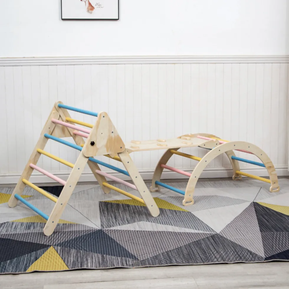 Buxibo Driehoek Plus Klimboog Montessori Houten Speelgym Glijbaan