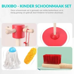 Buxibo Houten Kinder Schoonmaak Set Kids Speelgoed Cleaning Set Houten Gereedschap