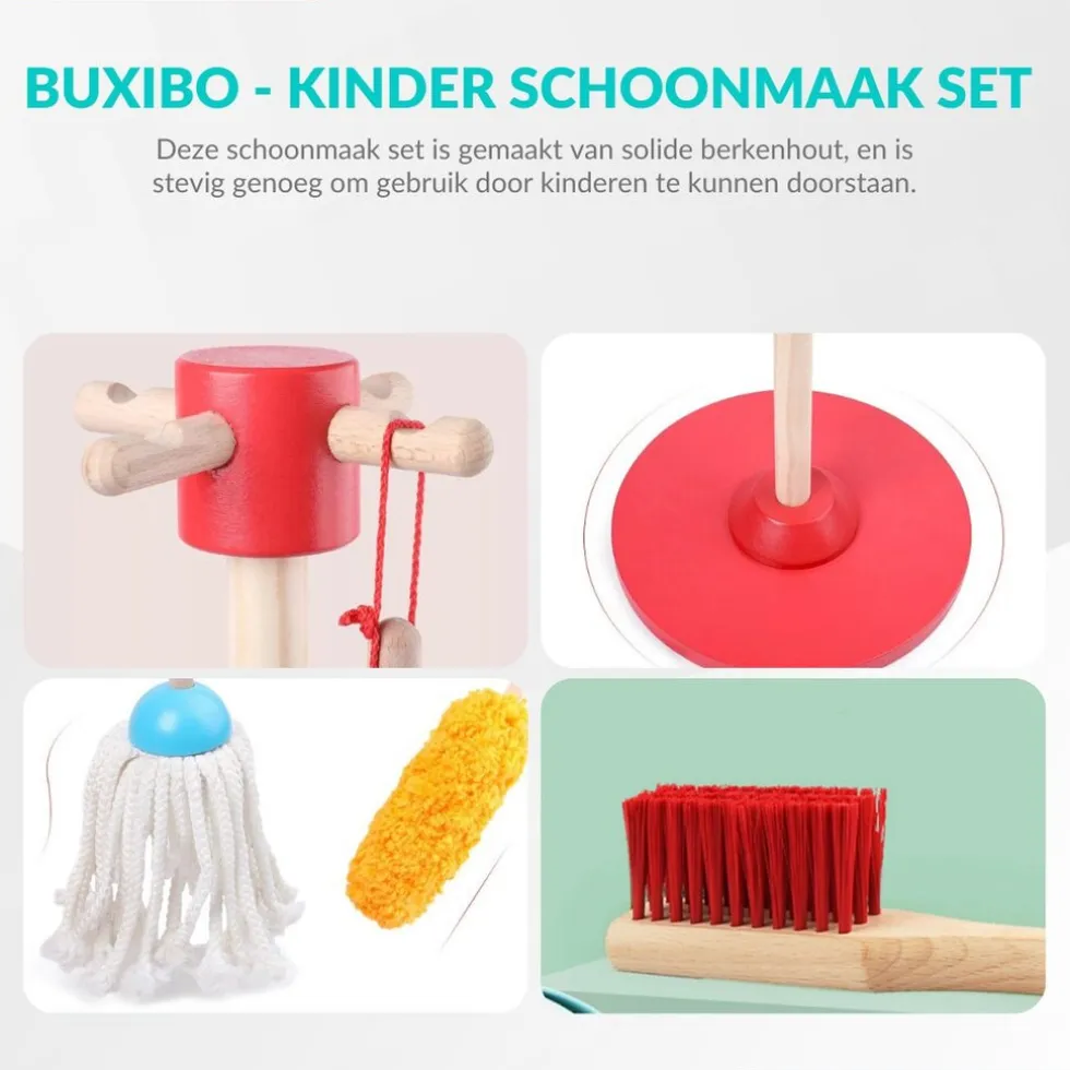 Buxibo Houten Kinder Schoonmaak Set Kids Speelgoed Cleaning Set Houten Gereedschap
