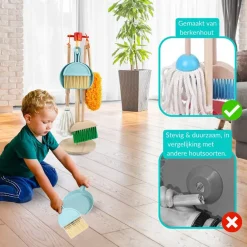 Buxibo Houten Kinder Schoonmaak Set Kids Speelgoed Cleaning Set Houten Gereedschap