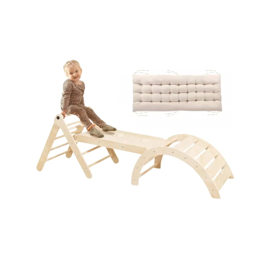 Buxibo Mini Houten Klimrek & Klimboog met Kussen & Klimhelling met Glijbaan