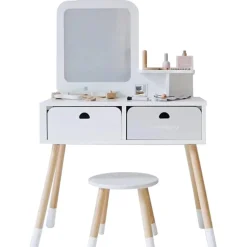 Buxibo Montessori Kaptafelset Hout met Kruk en Spiegel Kinder Make-up Tafel