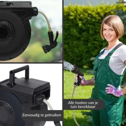 Buxibo Wandslangenbox Tuinslang met haspel 9 Sproei standen Slangenhouder 180° Draaibaar