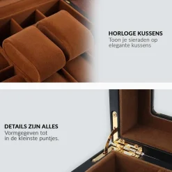 Confibel Horloge box voor uw juwelen en sieraden 10 compartimenten met kussentjes