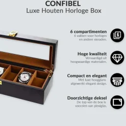 Confibel Horloge box voor uw juwelen en sieraden 10 compartimenten met kussentjes