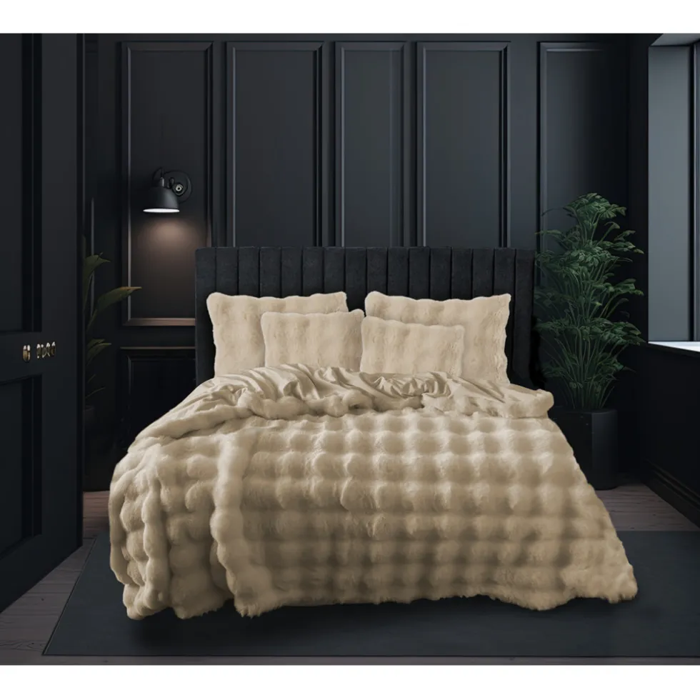 Eleganzzz Dekbedovertrek Bubble Pom Pom Rabbit Fur - sand 240x200/220cm