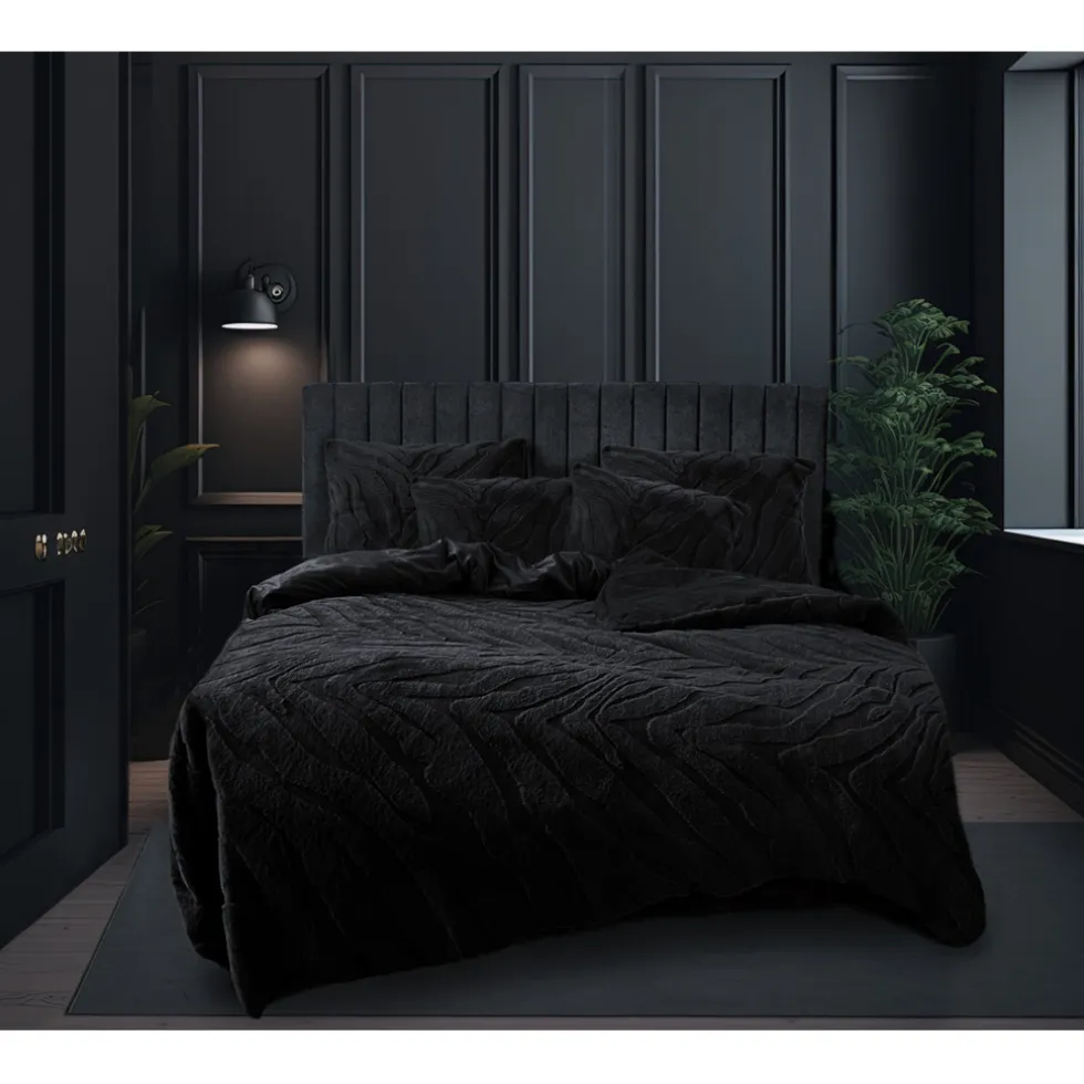 Eleganzzz Dekbedovertrek Jacquard Rabbit Fur - black 200x200/220cm