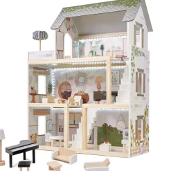 Ikonka Luxe Boho Stijl XL Houten Poppenhuis met Meubels Met LED verlichting