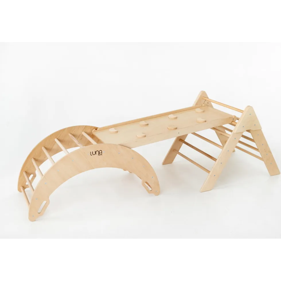 Luna Toys Naturel Houten Klimrek met Glijbaan