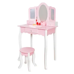 Rijoka Houten Kaptafel Make up Dresser Met Krukje 3x Spiegel