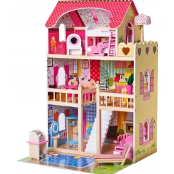 Rijoka Houten Poppenhuis LED Verlichting Meubelset 15pcs 3 Verdiepingen