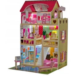 Rijoka Houten Poppenhuis LED Verlichting Meubelset 15pcs 3 Verdiepingen