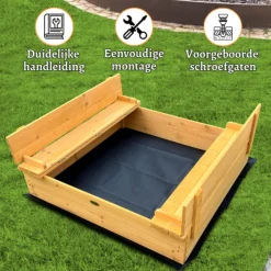 Rijoka Houten Zandbak 2 Banken Inclusief Grondzeil Inklapbaar 127x127