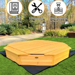 Rijoka Houten Zandbak met 4 Bankjes Inclusief Deksel en Grondzeil Speeltoestel