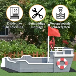Rijoka Houten Zandbak Schip Inclusief Grondzeil Zitbank met Opbergvak