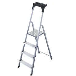 Rijoka Huishoudtrap Aluminium 4 treden Anti Slip Treden Opbergkapje