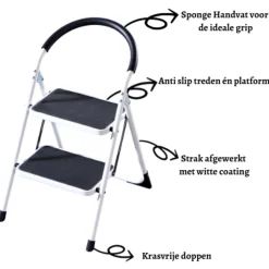 Rijoka Huishoudtrap Inklapbaar 2 Treden Anti Slip Treden Sponge Handgrepen