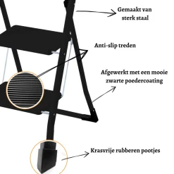 Rijoka Keukentrap Inklapbaar 2 Treden Huishoudtrap Anti slip treden