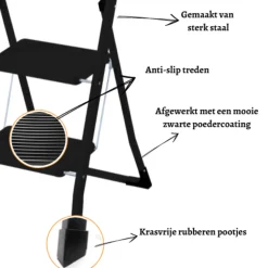 Rijoka Keukentrap Inklapbaar 3 Treden Huishoudtrap Anti Slip Treden