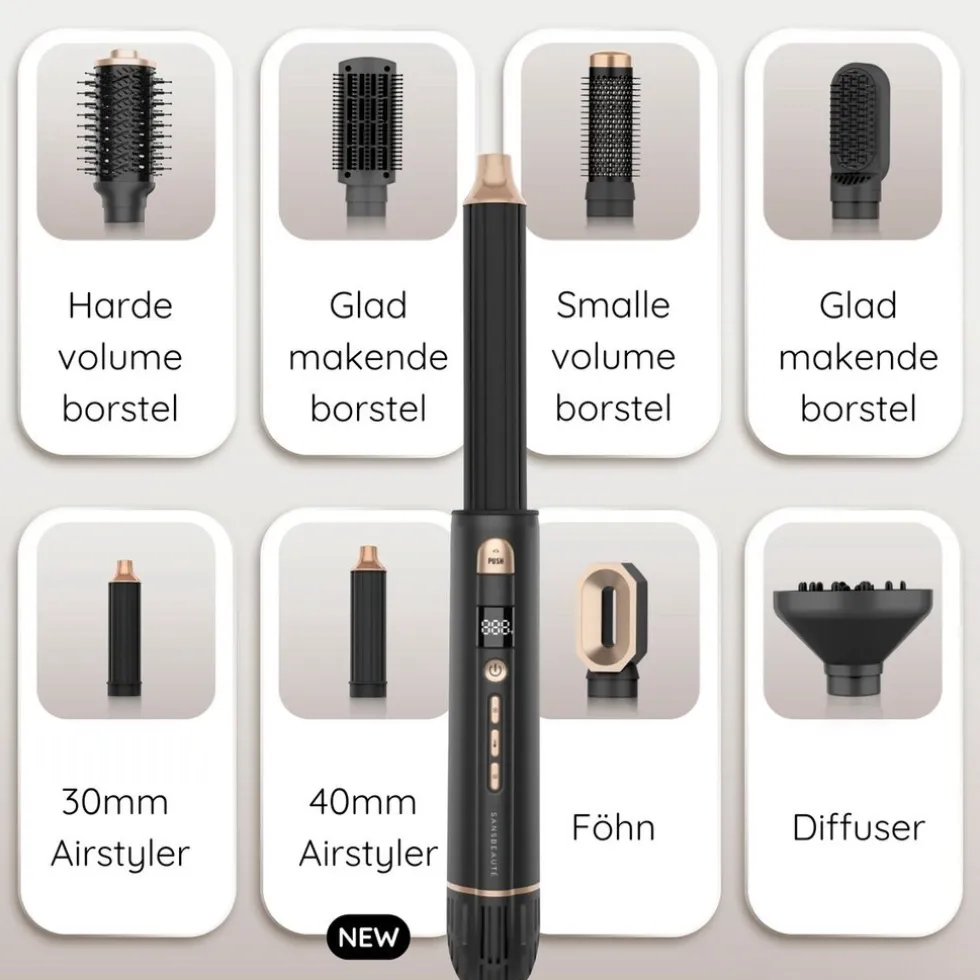 Sansbeauté 8-in-1 Airstyler met Diffuser - Multistyler - Krulborstel