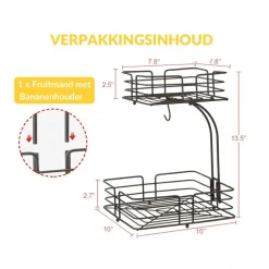 SensaHome Fruitmand met Bananenhouder Vierkant 2-Laags