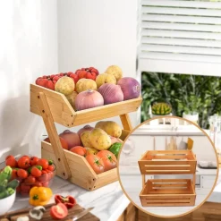 SensaHome Luxe Bamboehouten Fruitkist Rechthoek 2-Laags