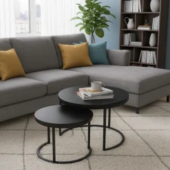 SensaHome Salontafel Set Antieke Ronde Houten Tafelset