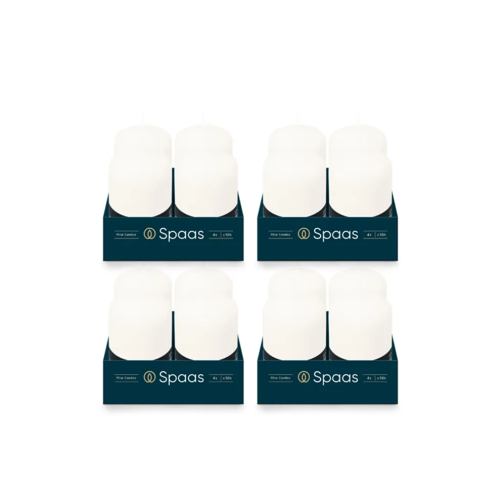 Spaas Geurloze Stompkaars Wit 50/80mm 18u 4 x 4 Stuks