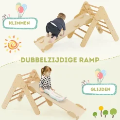 Trendmix 3 in 1 Houten Klimset met Glijbaan Klimdriehoek en Klimboog