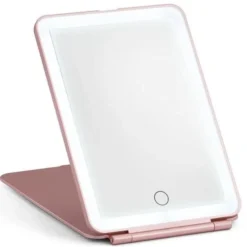 UNIQ Opvouwbare LED Make‑upspiegel (USB oplaadbaar) – Reisspiegel met 3 Lichtstanden, Roze