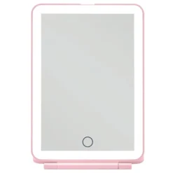 UNIQ Opvouwbare LED Make‑upspiegel (USB oplaadbaar) – Reisspiegel met 3 Lichtstanden, Roze